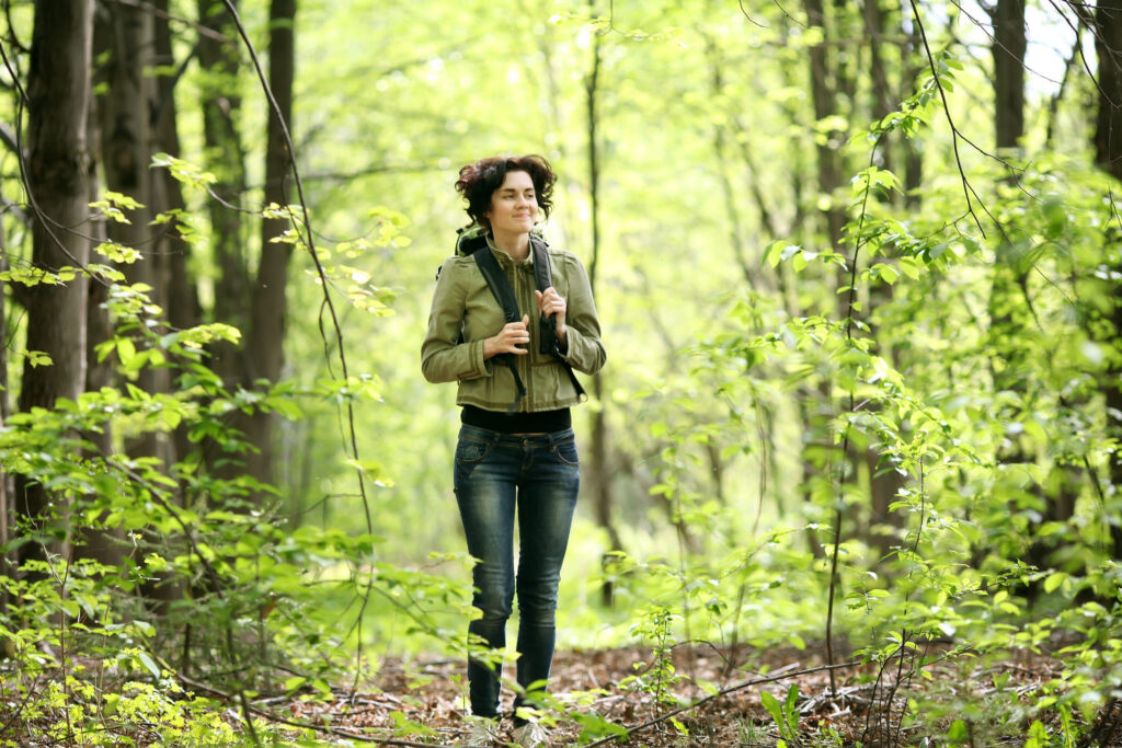 Girl tourist forest
